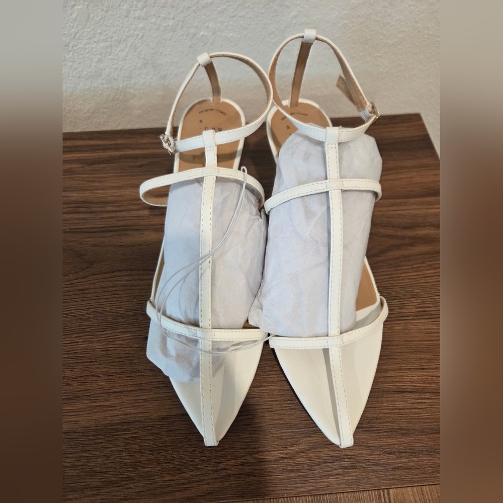 a new day White Pointed T-Strap Dress Heels
